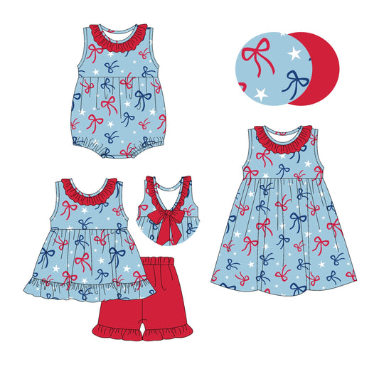 Baby Girl Bows Stars July 4th Ruffle Sibling Romper Dress Set ( Moq 5 Each Style ) 2.27