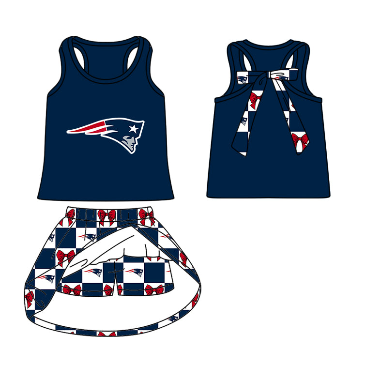 ( Moq 5 Each Style ) Baby Boys Girls Toddler Bows Navy Plaid Team Sibling Shorts Dress Shirt Set Summer Clothes