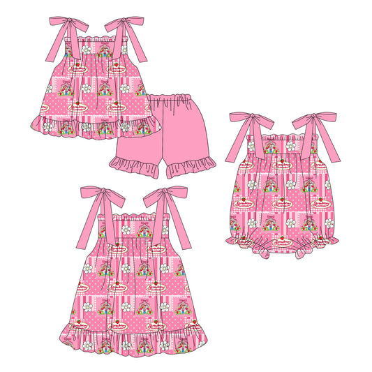 ( Moq 5 Each Style ) Sibling Baby Girls Kids Flower Strawberry Romper Dress Set Summer Clothes