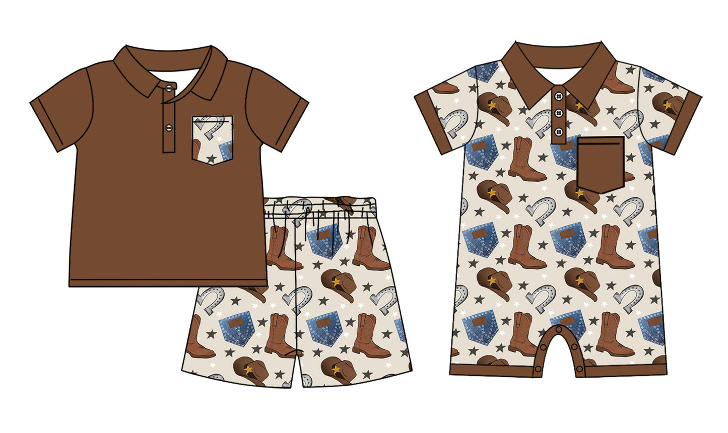 Baby Boy Short Sleeves Western Boots Sibling Romper Set ( Moq 5 Each Style ) 12.24