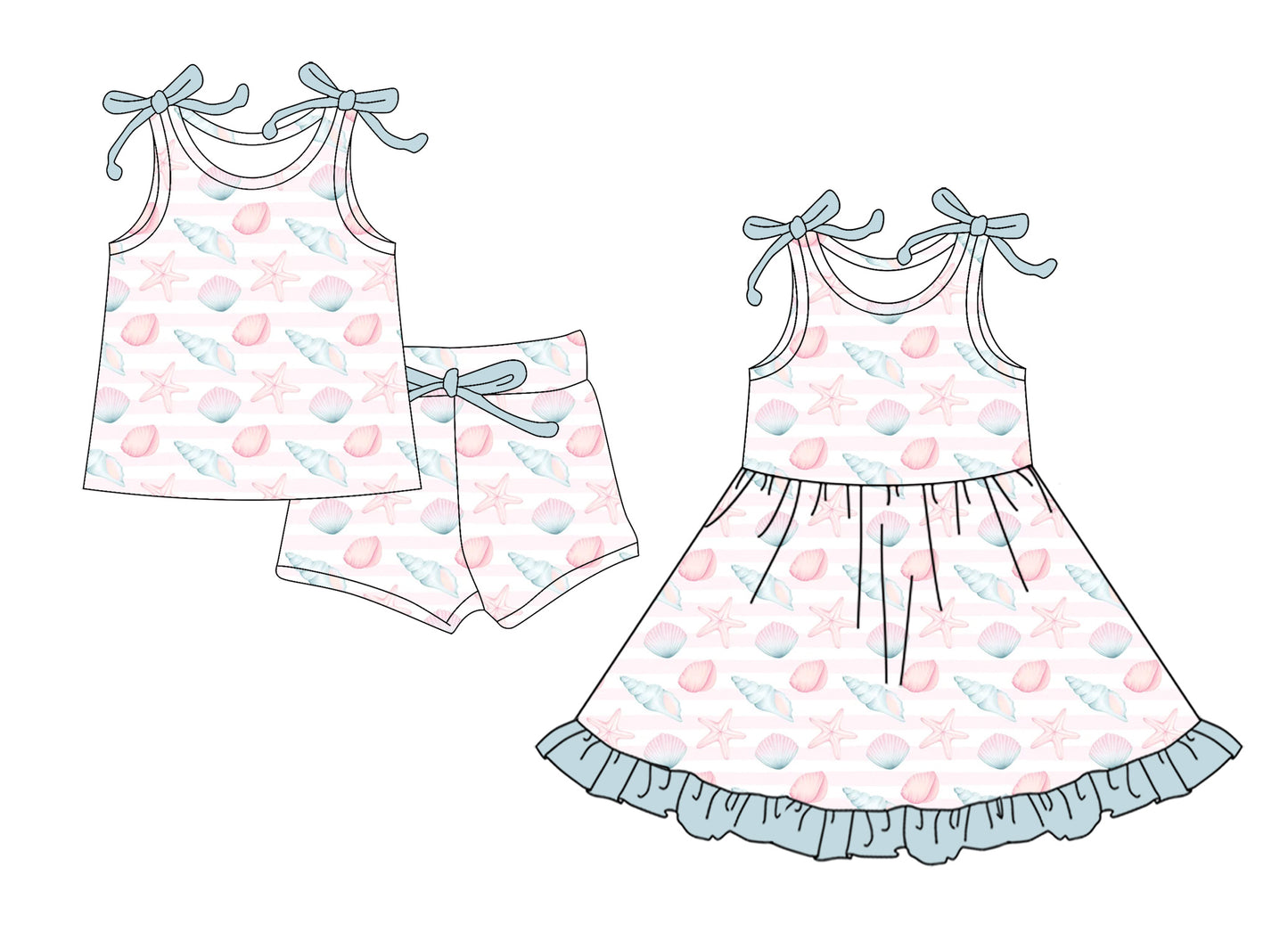 ( Moq 5 Each Style ) Baby Girls Kids Summer Bows Sleeveless Sibling Shell Dress Set