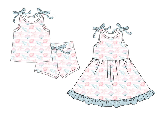 ( Moq 5 Each Style ) Baby Girls Kids Summer Bows Sleeveless Sibling Shell Dress Set
