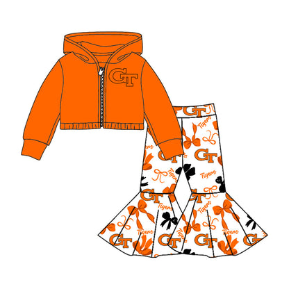 ( Moq 5 each style ) Baby Boy Girl Team Cheer Sibling Shirt Orange Bows Dress Set 8.2