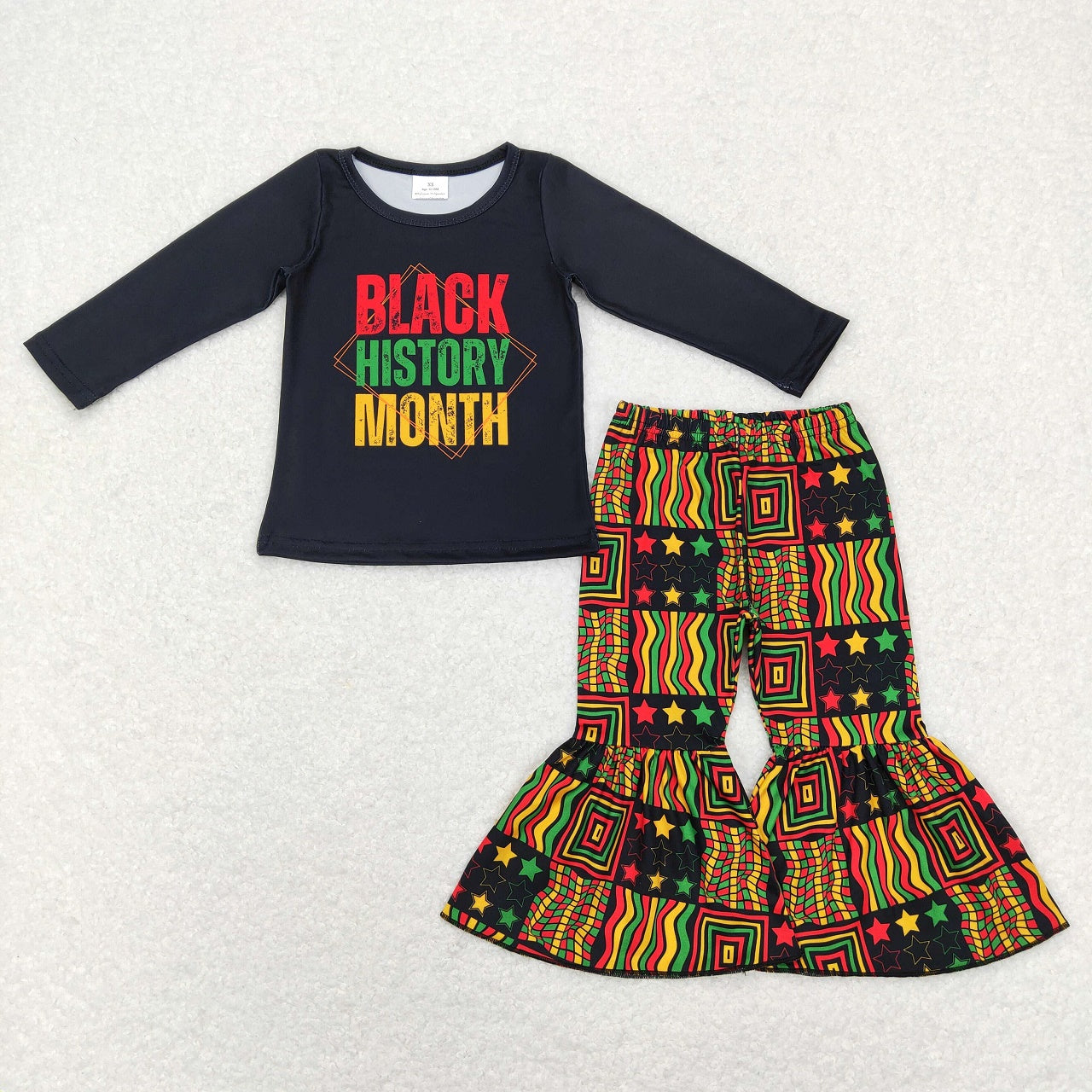 GLP1129 Baby Girl Long Sleeves Black History Month Shirt Bell Pants Set