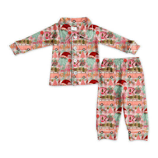 Baby Girl Toddler Christmas Santa Checkered Buttons Shirt Pants Pajamas Set