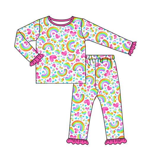 Baby Girl Hearts Rainbow Shirt Pants Pajamas Set