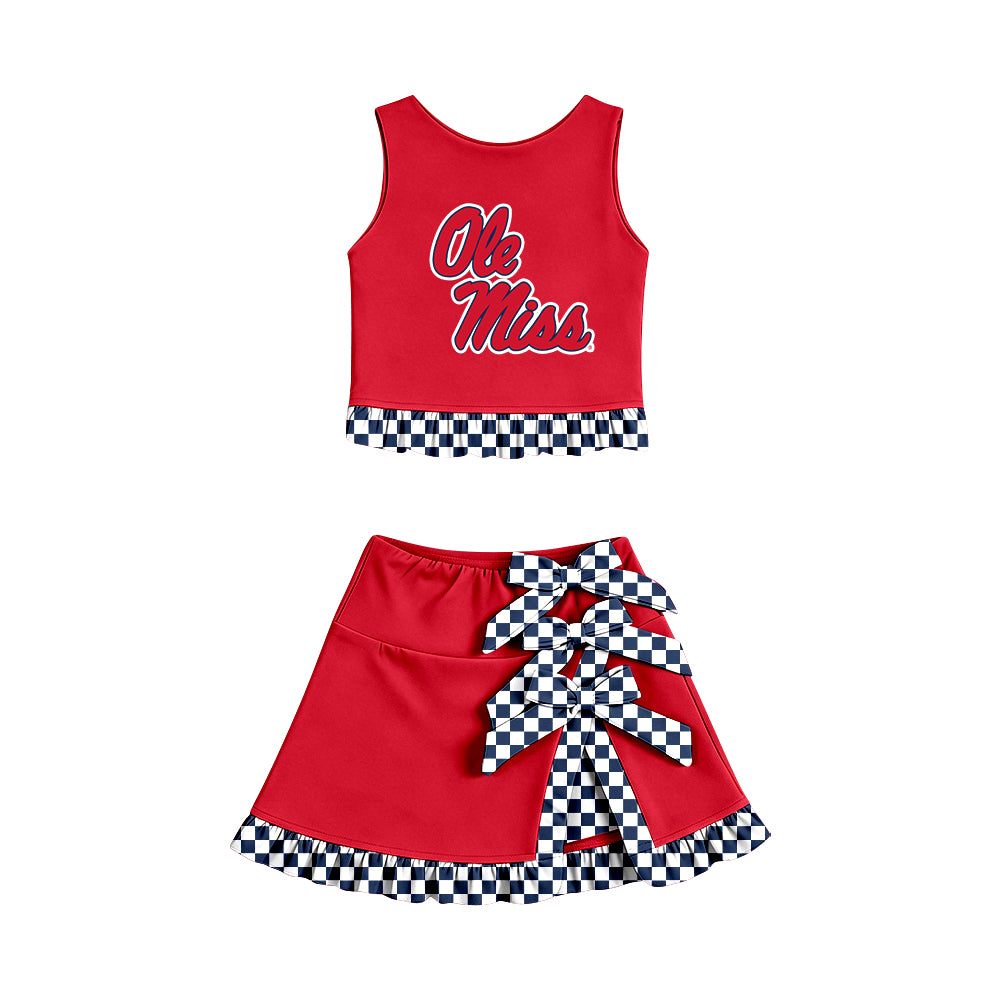 ( Moq 5 ) Baby Girls Kids Sleeveless Vest Bows Skirt Shorts Team Set Cheer Clothes