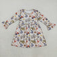 Baby Girl Long Sleeves Farm Animals Tracks Ghosts Pumpkins Halloween Fall Ruffle Dress RTS