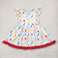 Baby Girl Short Sleeves Back To School Pencil Apple Knee Length Twirl Dress RTS