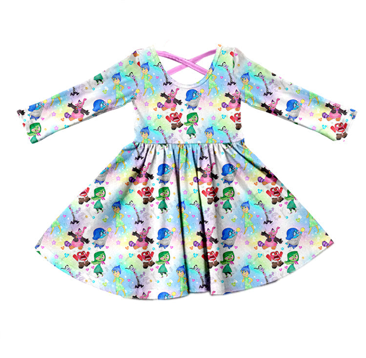 Baby Girl Long Sleeves Cartoon Movie Tie Dye Dress