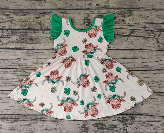 No moq Pre-order GSD0647 Baby Girl St. Patrick's Day Cow Floral Dress