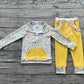 Baby Girls Kids Long Sleeves Floral Zipper Shirt Pockets Yellow Pants Clothes Set RTS