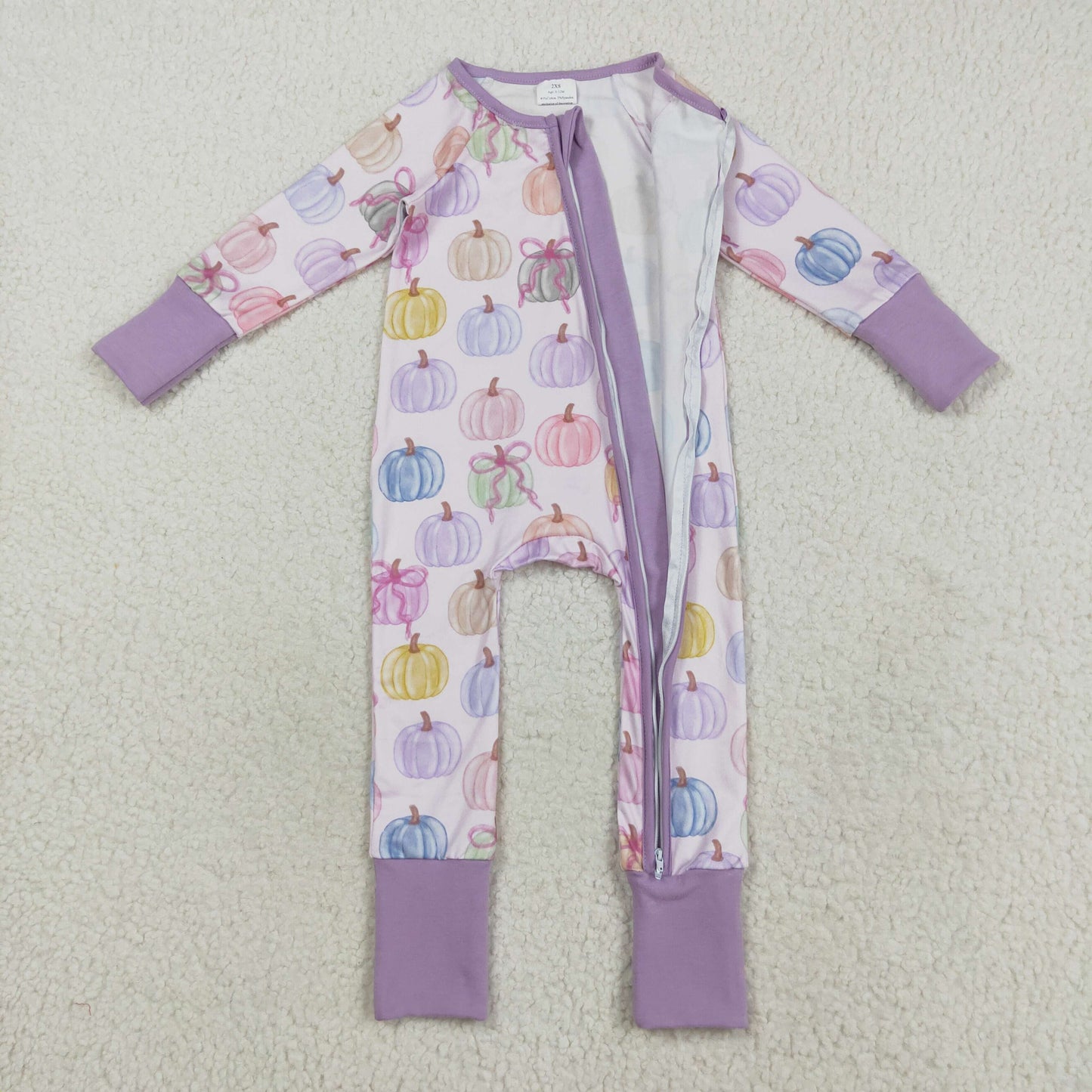 Baby Girl Long Sleeves Pumpkins Bows Zipper Pajamas Set RTS