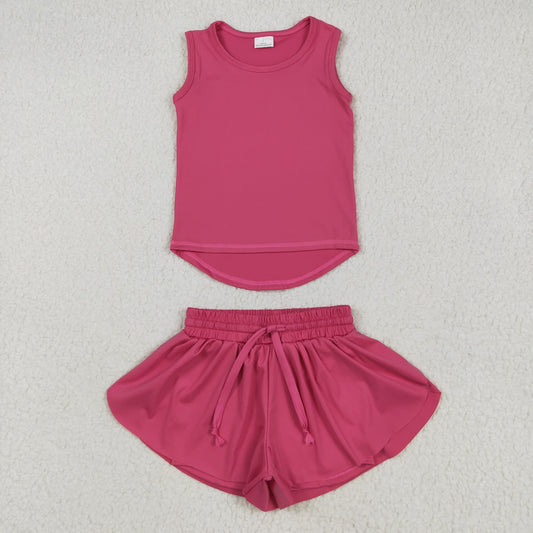 Baby Girl Sleeveless Hot Pink Tops Shorts Skirt Skort Active Yoga Set RTS