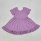 Baby Girl Short Sleeves Purple Cotton Ruffle Knee Length Dress RTS