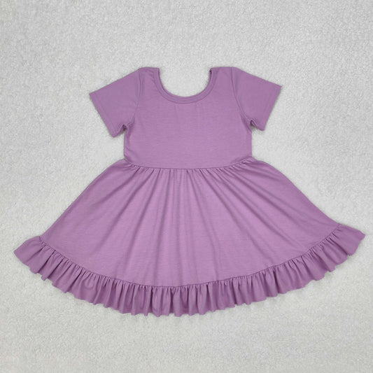 Baby Girl Short Sleeves Purple Cotton Ruffle Knee Length Dress RTS