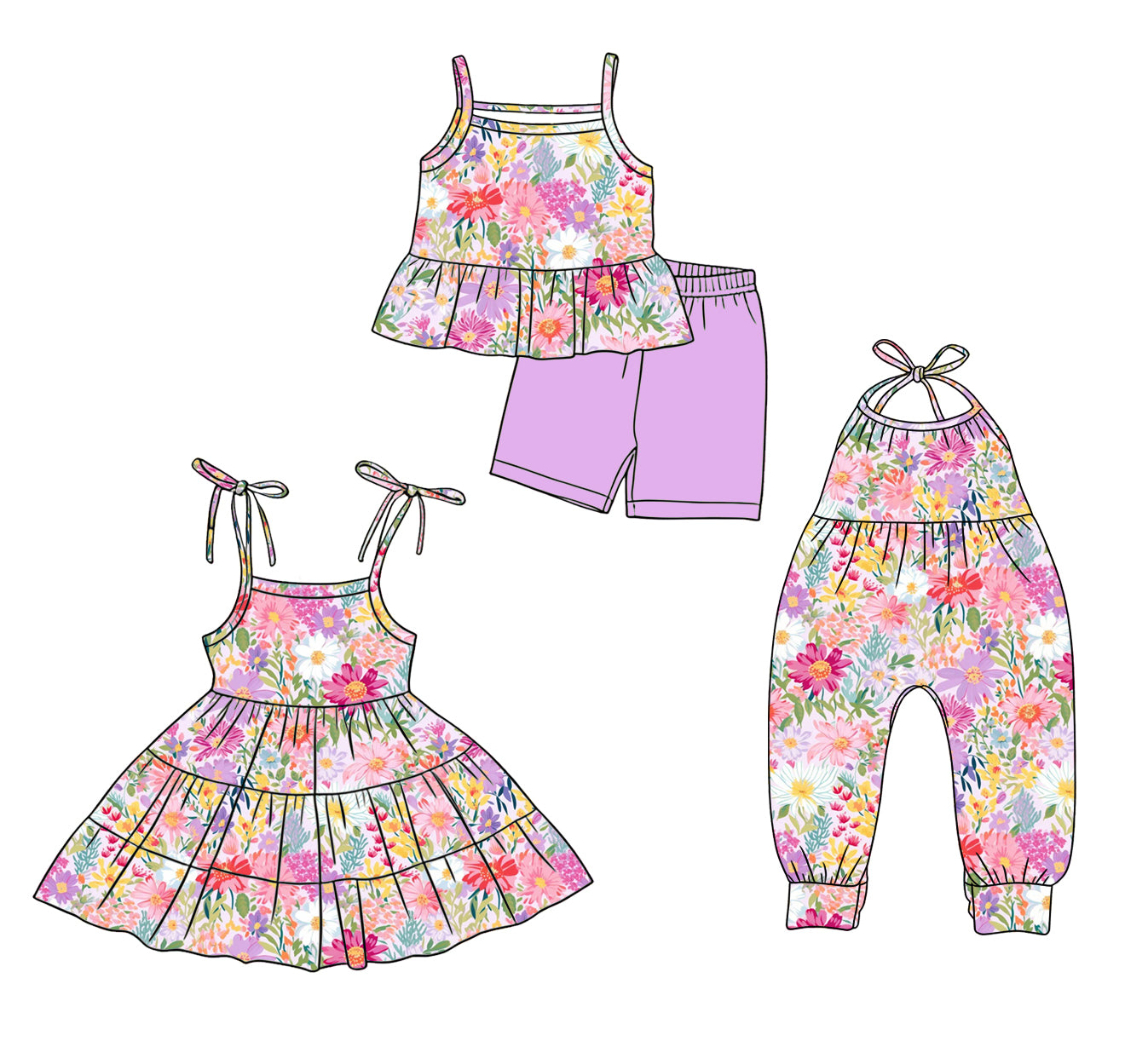 ( Moq 5 Each Style ) Sibling Baby Girls Kids Straps Flower Dress Jumpsuit Set Clothes