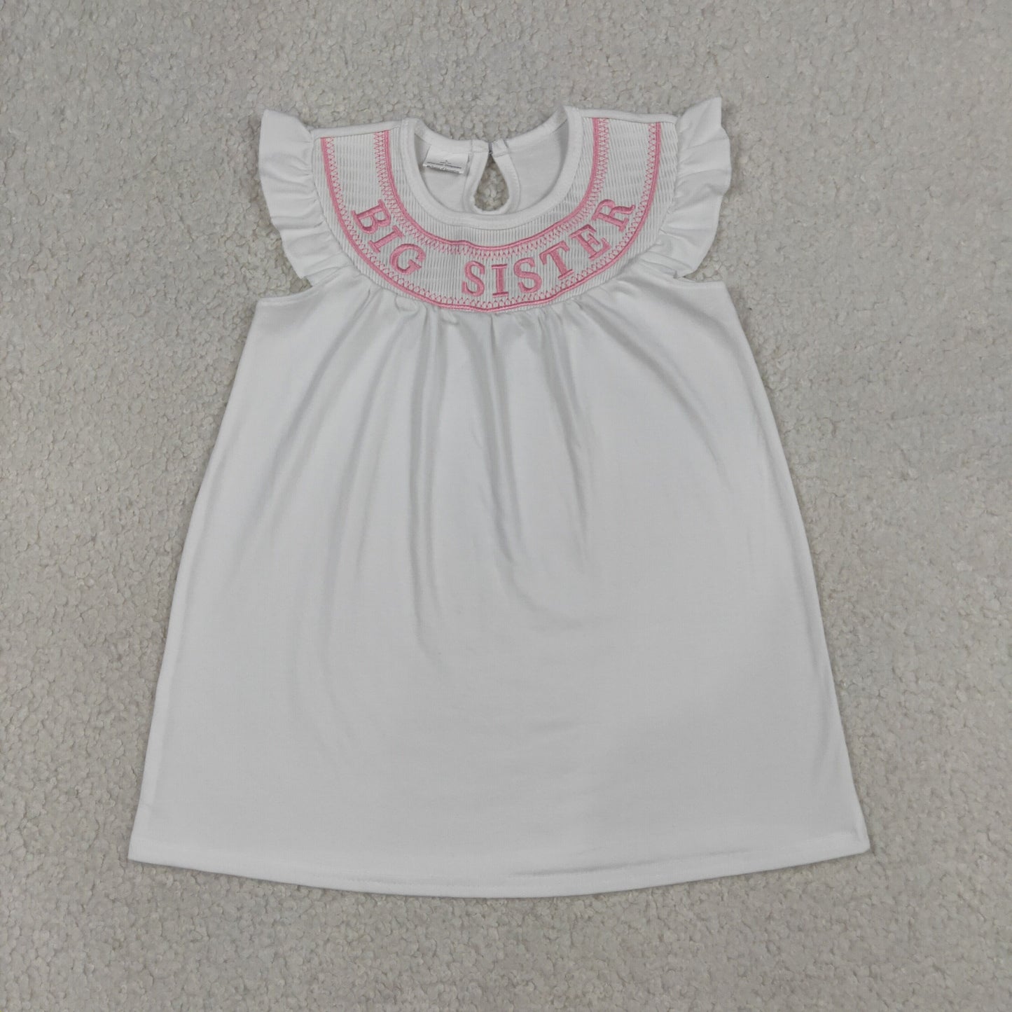Baby Girls Short Sleeves Embroidery Smocked Big Sister Cotton Knee Length Dress RTS