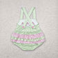Baby Girl Infant Straps Embroidery Watermelon Green Checked Romper RTS