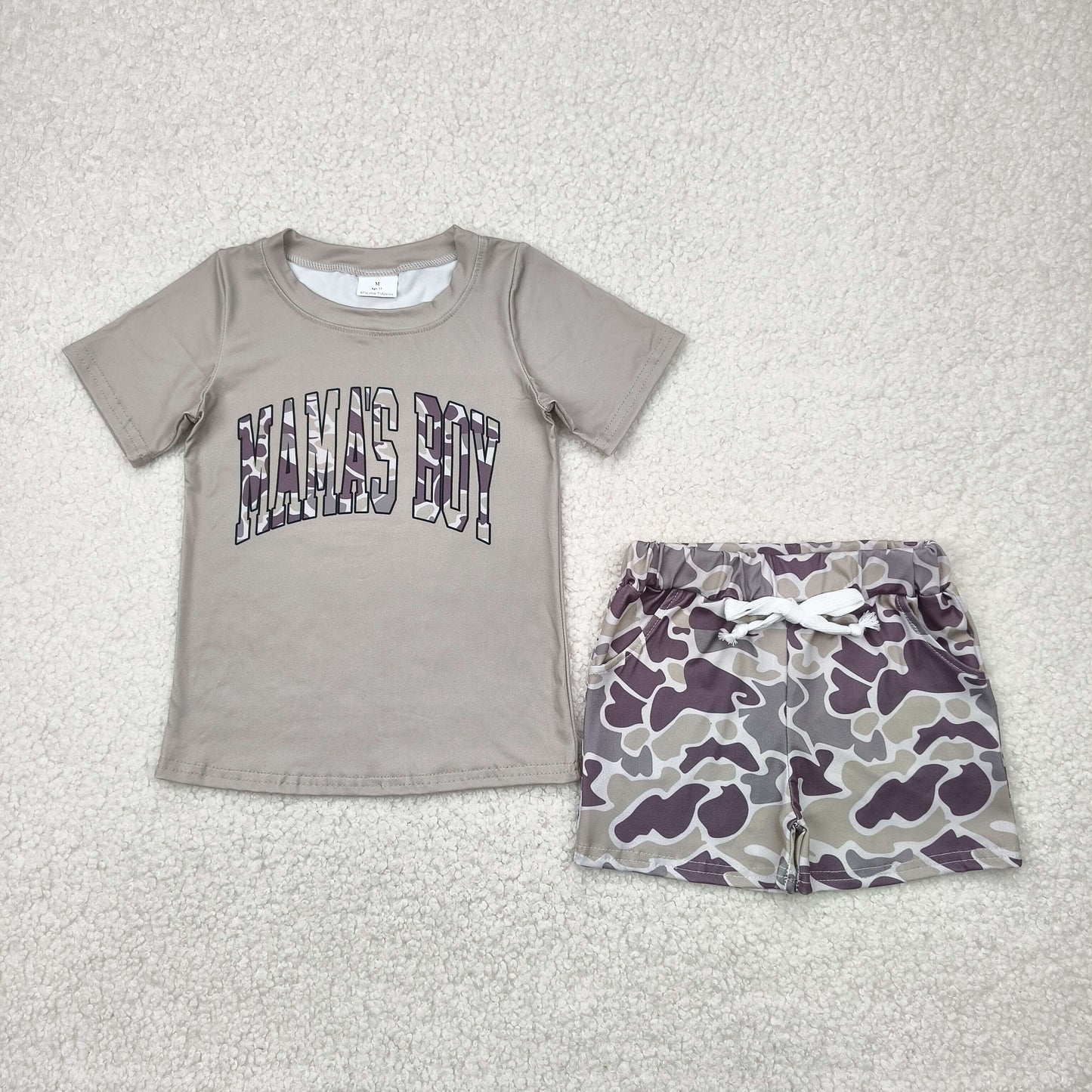 Baby Kids Mama's Boy Shirt Pockets Camo Shorts Clothes Set RTS
