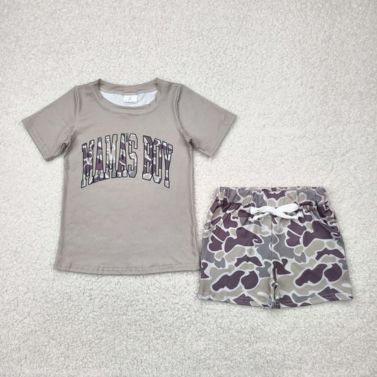Baby Kids Mama's Boy Shirt Pockets Camo Shorts Clothes Set RTS