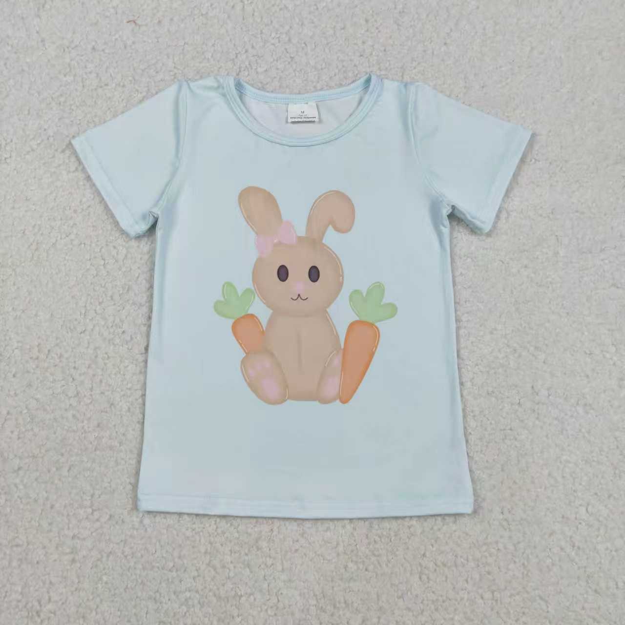 Sibling Baby Kids Short Sleeves Rabbits Eggs Cross Flower Easter Shirts Tops RTS