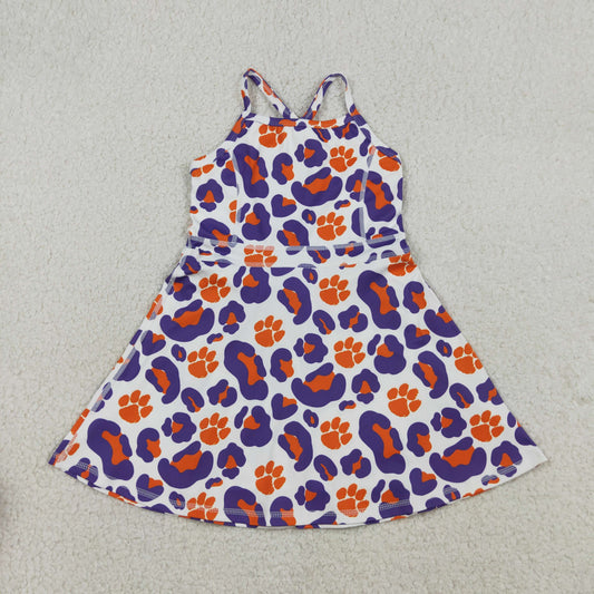 Baby Girls Kids Straps Purple Orange Leopard Team Yoga Active Shorts Knee Length Dress RTS
