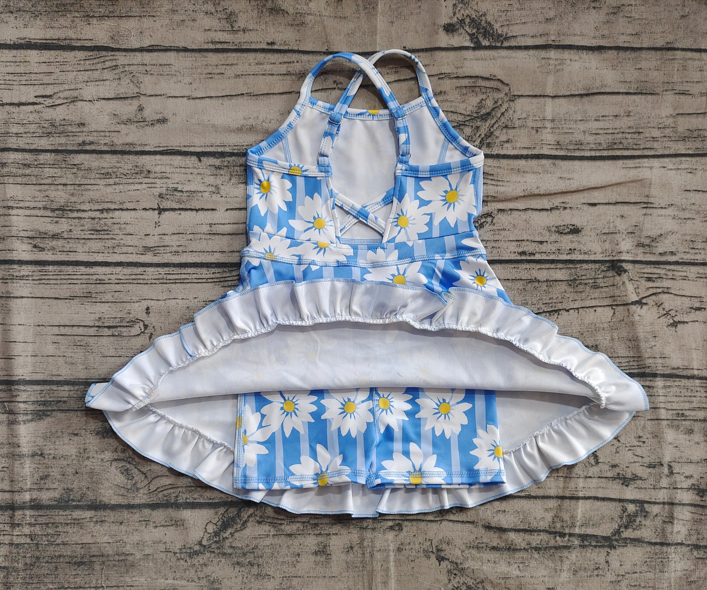 Baby Girl Athletic Yoga Bows Blue Stripes Active Wear Skort Dress RTS