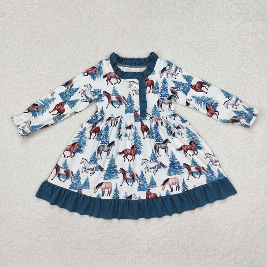 Baby Girl Long Sleeves Christmas Western Horse Dress