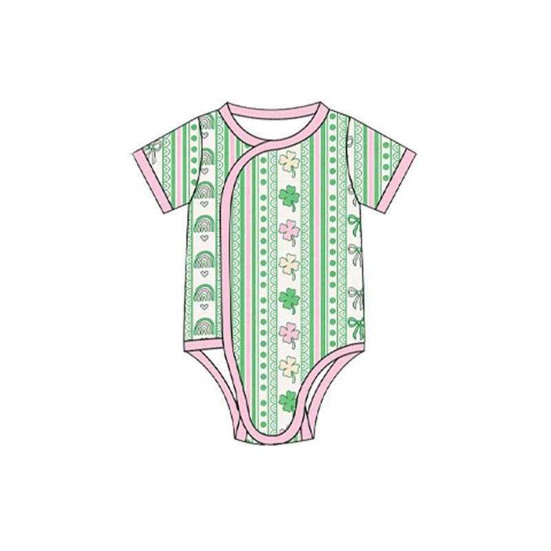 ( Moq 5 ) Preorder Baby Girls Infant Short Sleeves Clovers Rainbows Romper St Patrick Clothes
