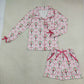 Adult Women Long Sleeves Christmas Soldier Bows Flower Buttons Tops Shorts Pajamas Pink Set RTS