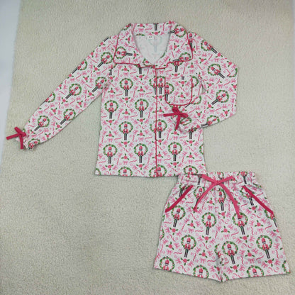 Sibling Adult Women Long Sleeves Buttons Shirts Pockets Shorts Pajamas Christmas Sets RTS