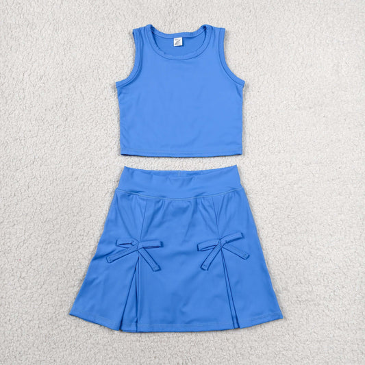 Baby Girls Kids Blue Tops Shorts Skirt Shorts Summer Yoga Active Clothes Set RTS