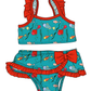 ( Moq 5 Each Style ) Sibling Baby Girls Kids Fish Tops Ruffle Shorts Red Bows Sets Summer Swimsuits