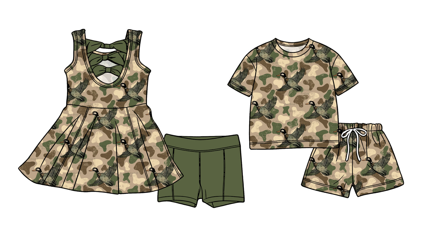 ( Moq 5 Each Style ) Sibling Baby Boys Girls Kids Ducks Camo Tops Shorts Sets Summer Clothes