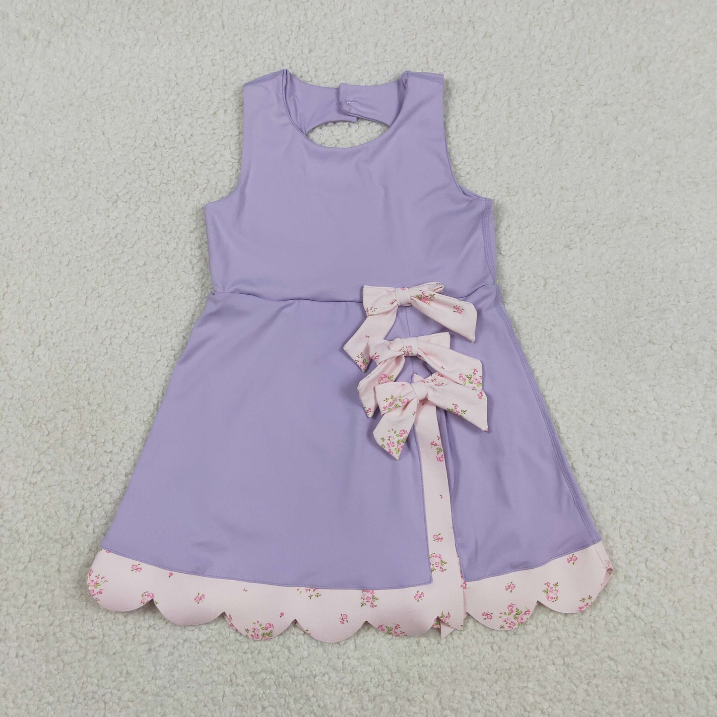 Baby Girls Kids Sleeveless Bows Yoga Shorts Ruffle Knee Length Purple Dress RTS