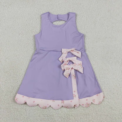 Sibling Baby Girls Kids Sleeveless Floral Bows Purple Skort Yoga Active Dress Set Clothes RTS