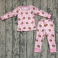 Baby Girl Long Sleeves Football Bows Shirt Pants Pajamas Pink Set RTS