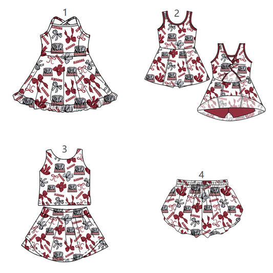 ( Moq 5 Each Style ) Baby Girls Kids Red Bows Elephant Sibling Team Shorts Dresses Set
