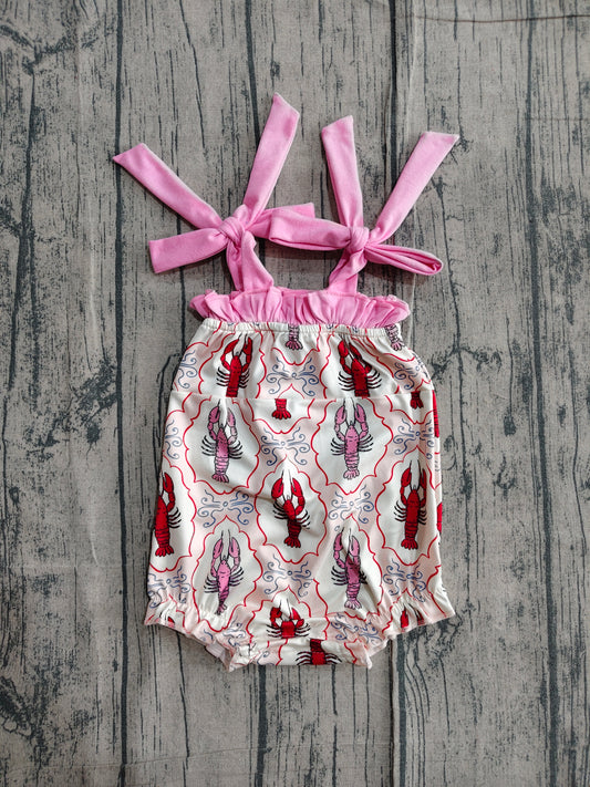 ( No moq ) Preorder Baby Girls Infant Bows Straps Crawfish Summer Bubble Romper