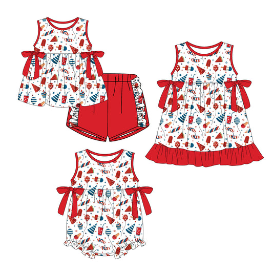 ( Moq 5 Each Style ) Baby Girls Kids Popsicles Sibling 4th of July Romper Dress Set