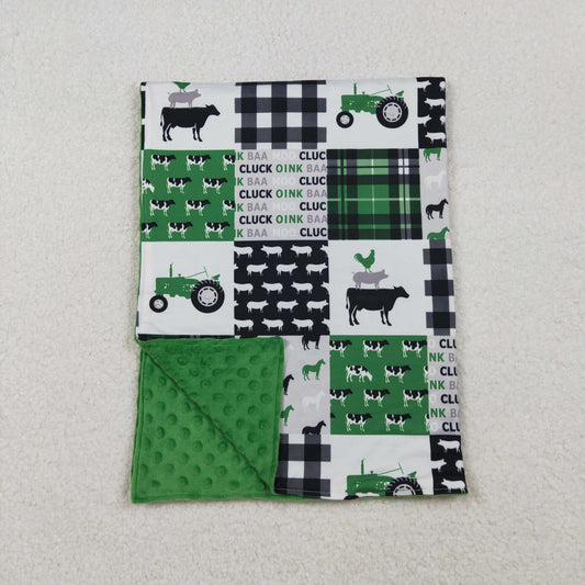 Baby Boy Toddler Farm Animals Trucks Green Blanket RTS