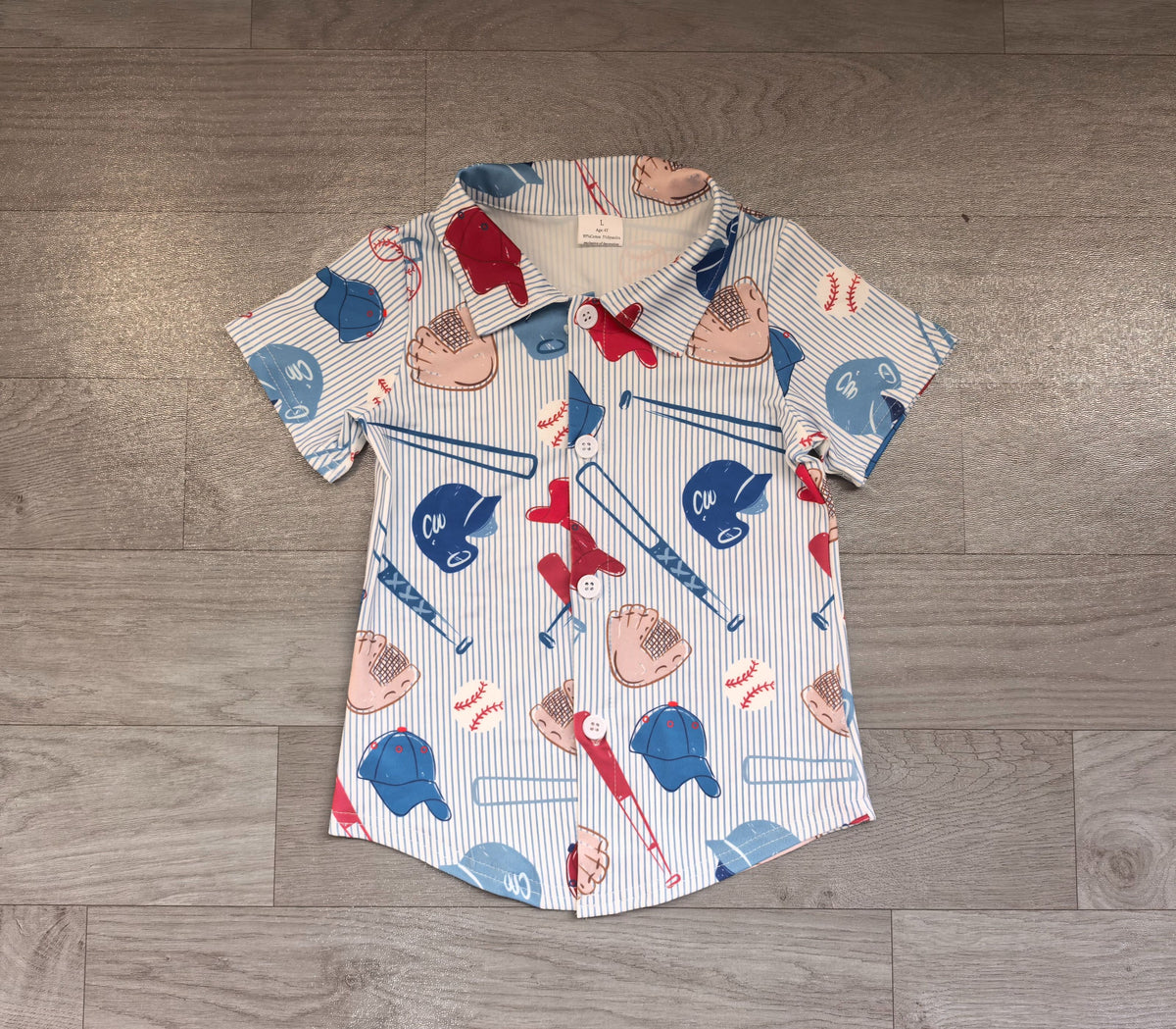 ( No moq ) Preorder Baby Boys Kids Short Sleeves Buttons Shirt Tops Baseball Stars Clothes