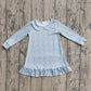 Baby Girls Toddler Long Sleeves Blue Floral Ruffle Knee Length Dress RTS