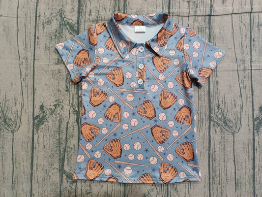 ( No moq ) Preorder Baby Boys Short Sleeves Baseball Stars Buttons Shirt Tops