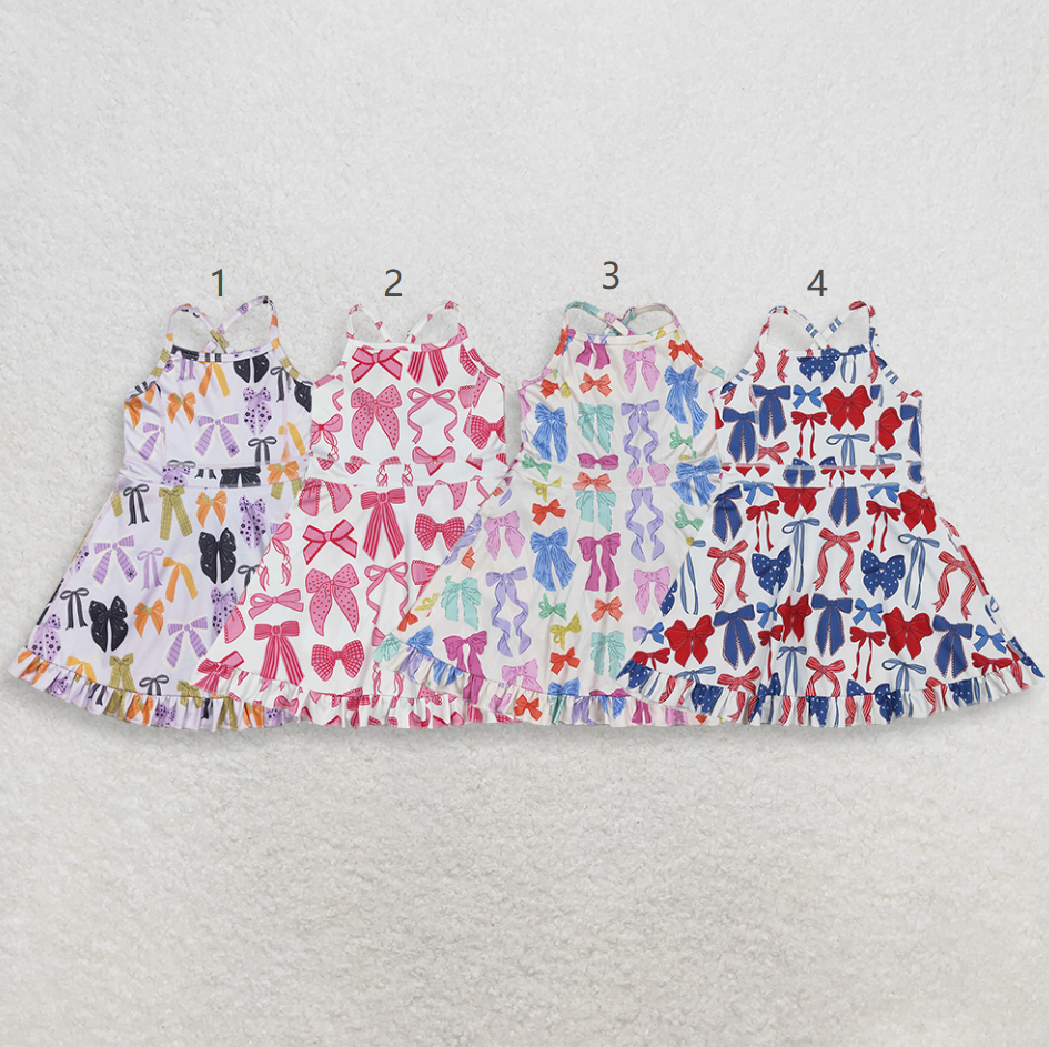 Sibling Baby Girl Kids Sleeveless Bows Knee Length Yoga Active Dresses RTS