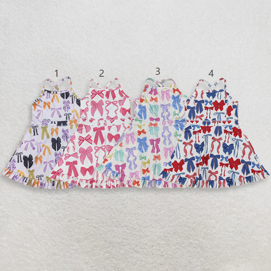 Sibling Baby Girl Kids Sleeveless Bows Knee Length Yoga Active Dresses RTS