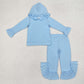 Baby Girl Long Sleeves Hoodie Shirt Cotton Ruffle Pants Clothes Blue Set