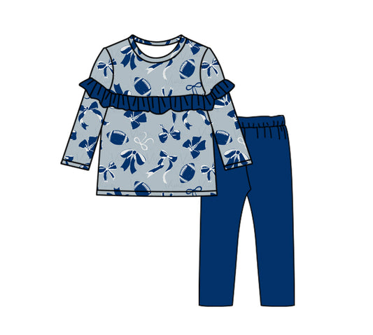 Baby Girls Football Bow Ruffle Tunic Navy Pants Set