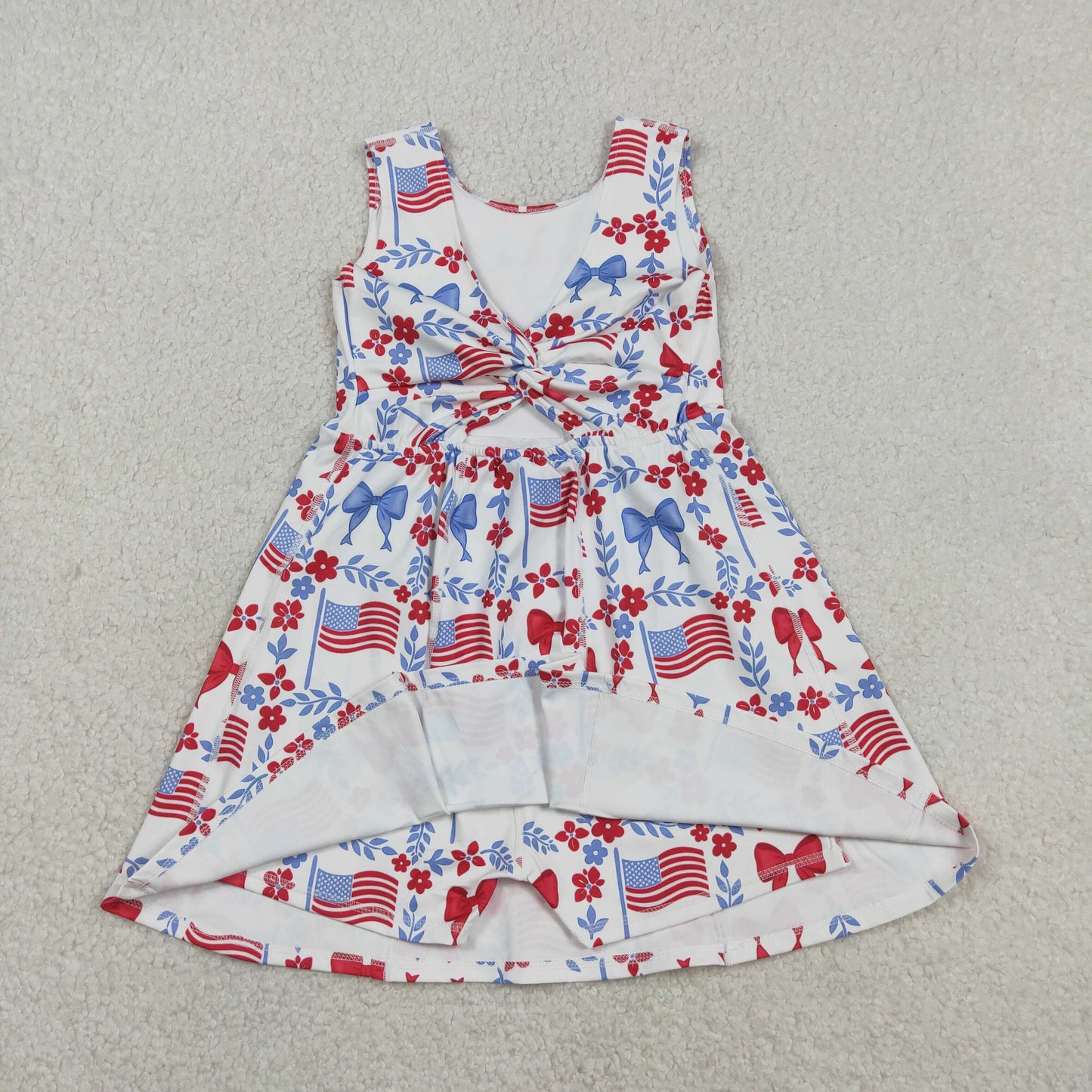 Baby Girls Kids Flags Bows Flowers 4th of July Shorts Knee Length Yoga Dress RTS
